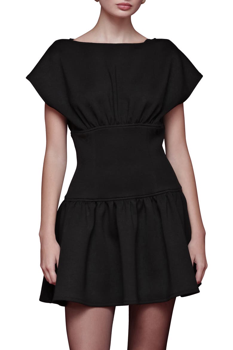 Bateau Neck Stretch Minidress, Main, color, BLACK