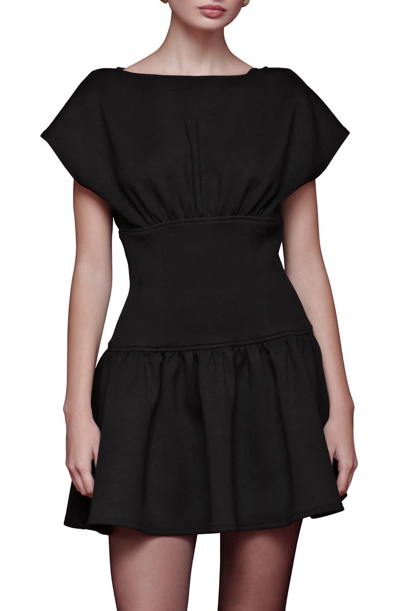 Avec Les Filles Bateau Neck Stretch Minidress, Main, color, Black