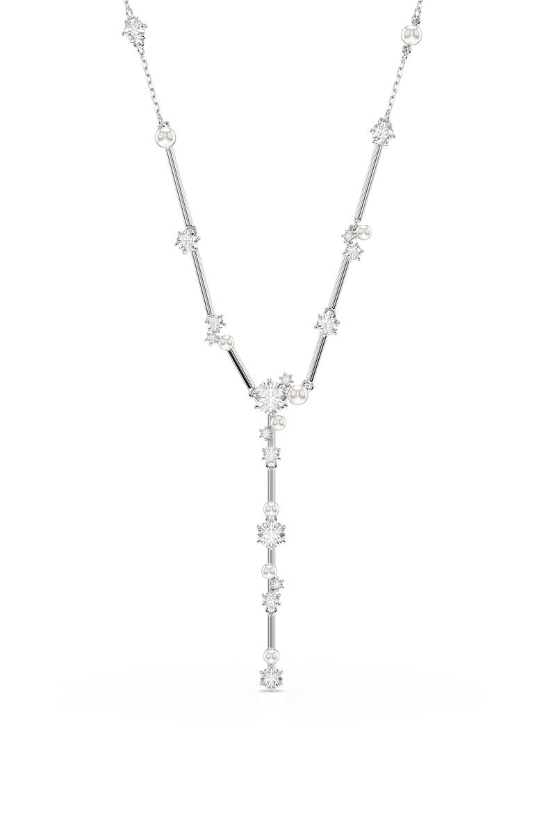 Constella Crystal & Faux Pearl Y-Necklace, Main, color, WHITE GOLD