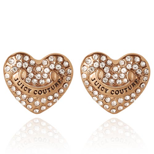 Juicy Couture Heart Crystal Stud Earrings, Gold-tone With Crystals In Gold