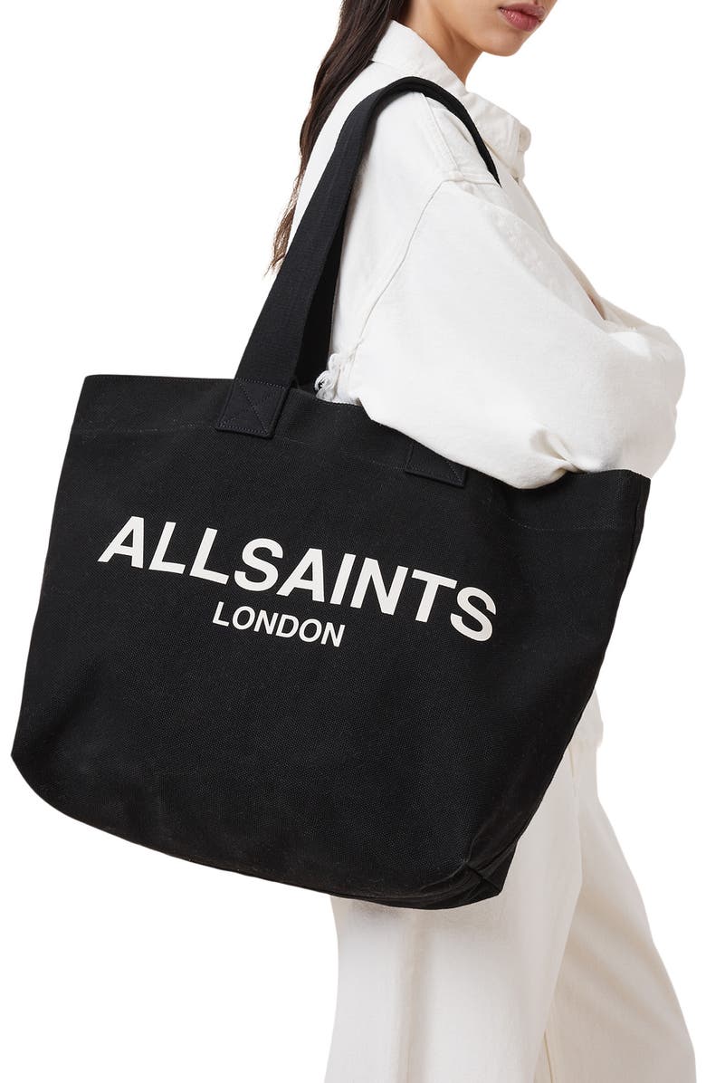 AllSaints Ali Logo Cotton Canvas East/West Tote, Alternate, color,
