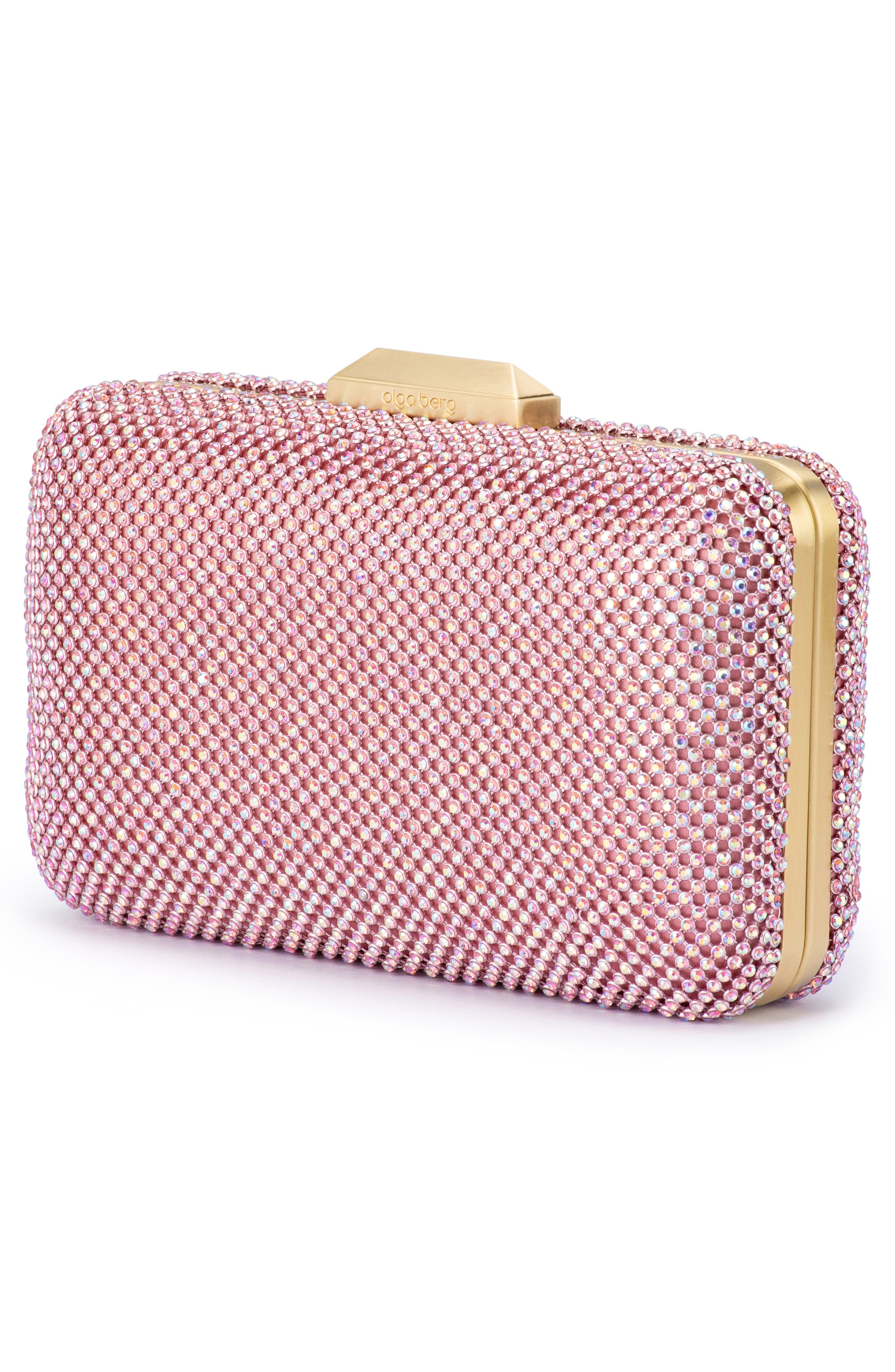 Olga Berg Ronny Crystal Mesh Frame Clutch, Alternate, color, Pink