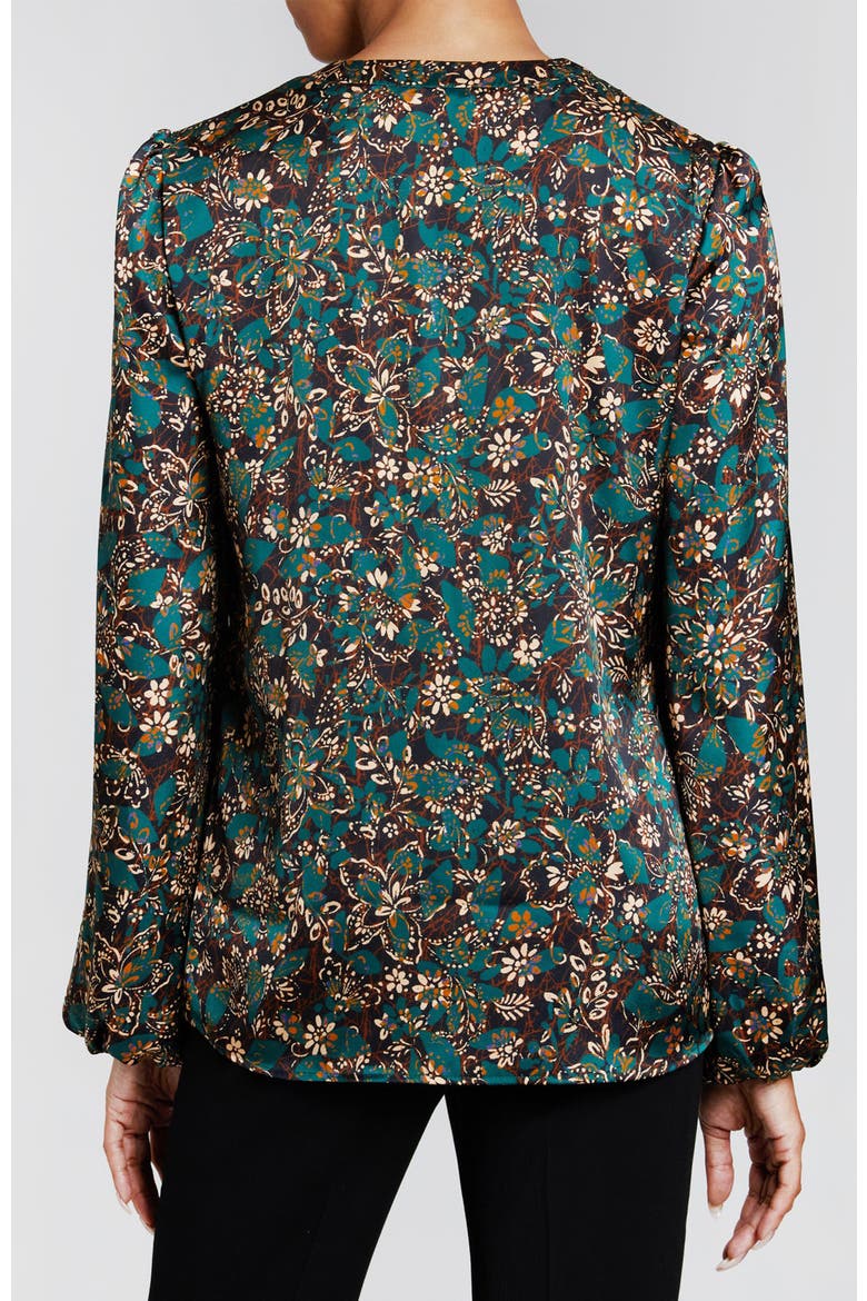 ALEXIA Long Sleeve Buttoned Blouse in Modern Floral Print, Alternate, color, PINE MULTI