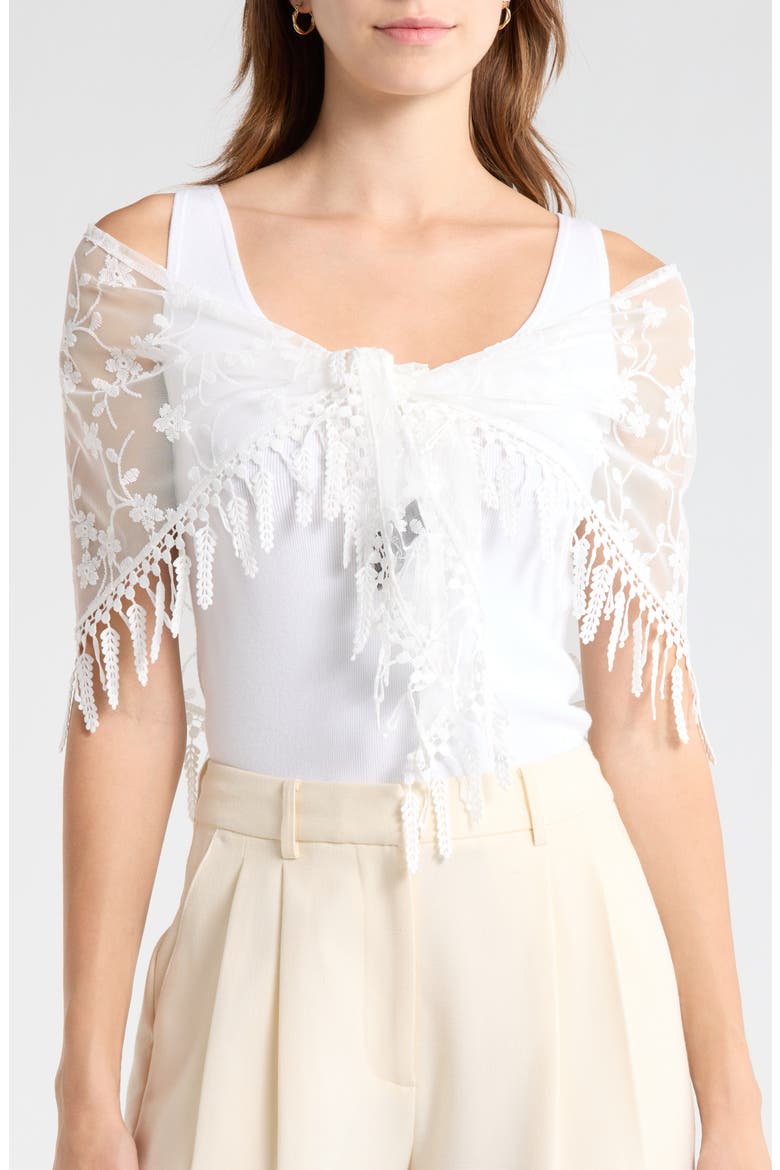 Floral Lace Trim Scarf, Main, color, NATURAL