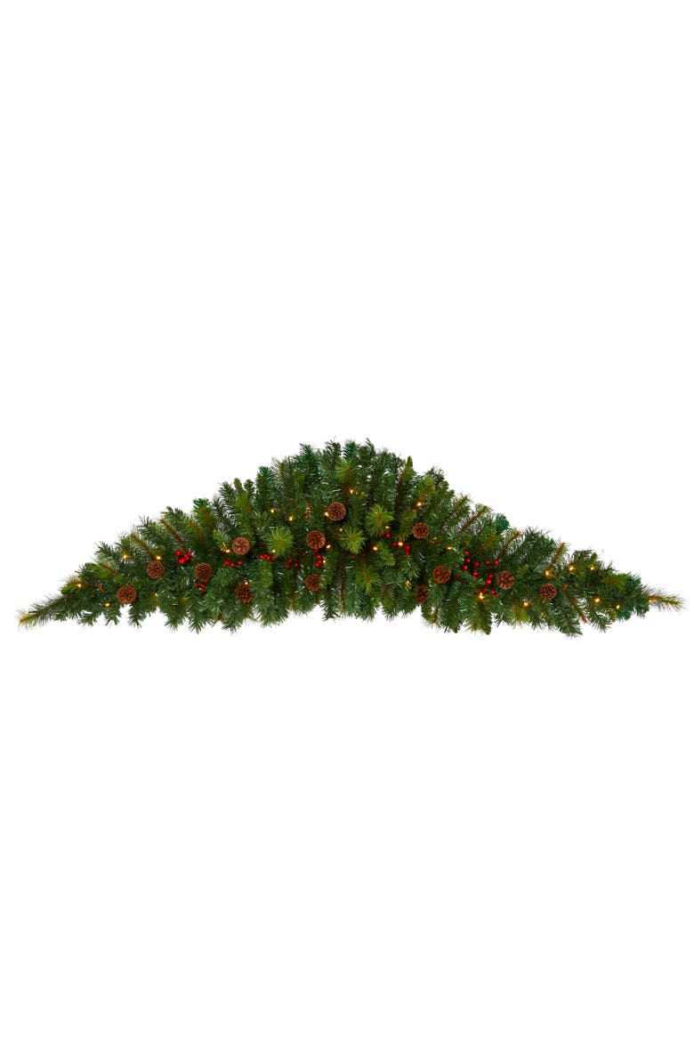 NEARLY NATURAL 6-ft Artificial Christmas Swag with 50 LED Lights, Berries and Pine Cones, Main, color, Green