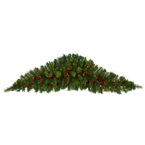 6-ft Artificial Christmas Swag with 50 LED Lights, Berries and Pine Cones