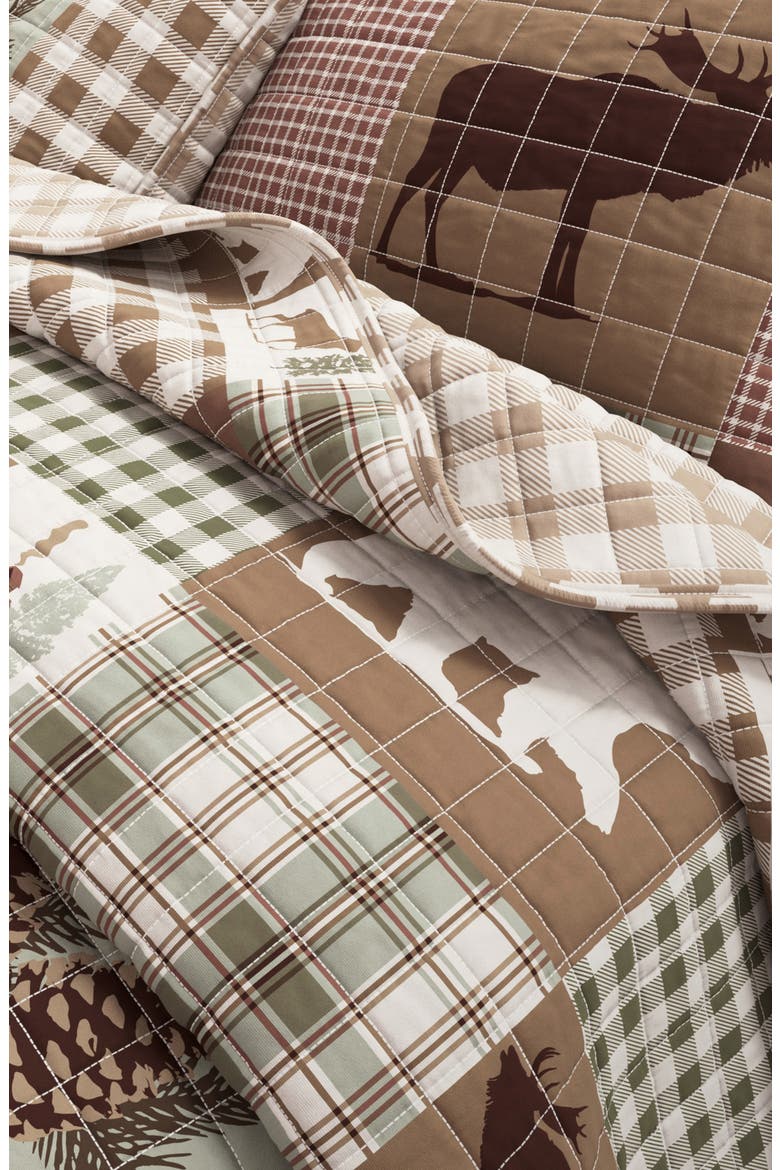 Patchwork 3-Piece Quilt Set, Alternate, color, HEMLOCK GREEN/BROWN
