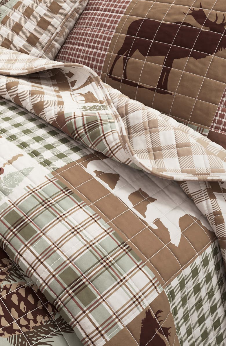 Woven & Weft Patchwork 3-Piece Quilt Set, Alternate, color, Hemlock Green/Brown