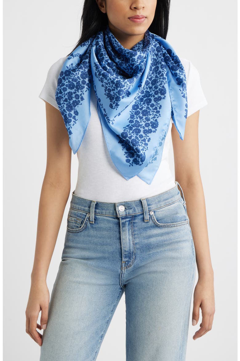 Oversize Square Satin Scarf, Main, color, TONAL BLUE FLORAL