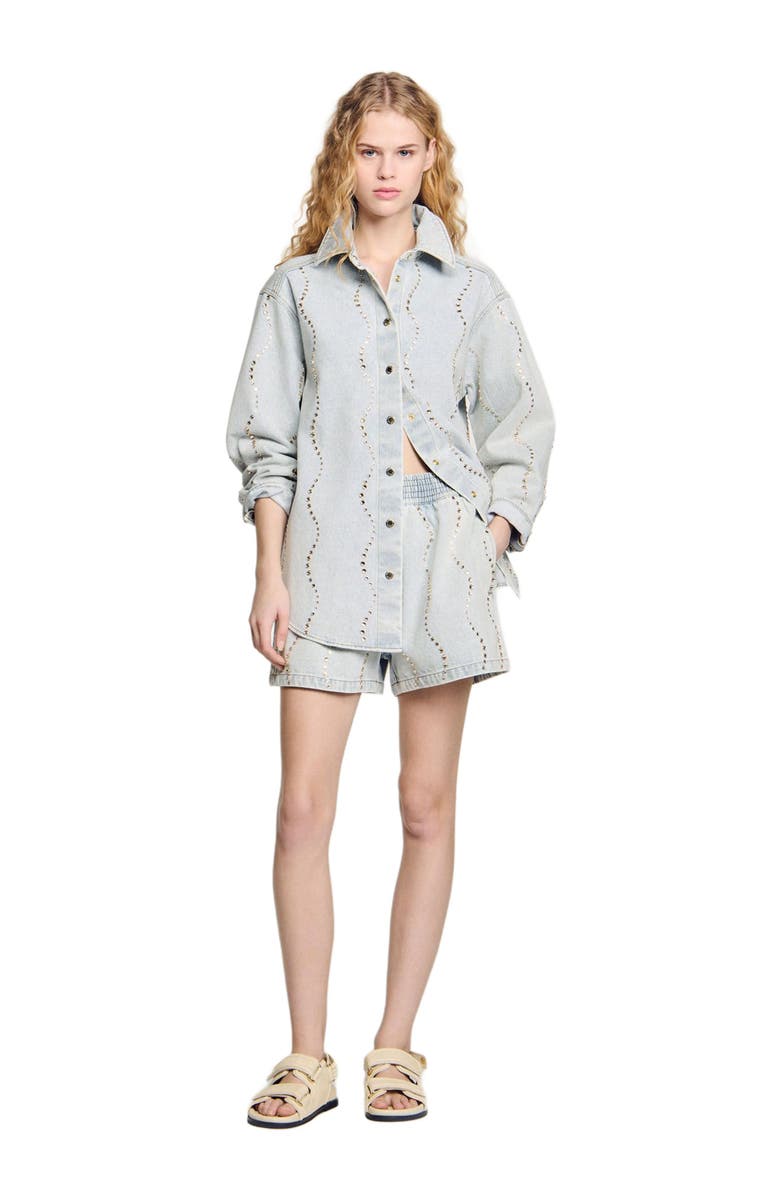 SANDRO Denim shirt with rhinestones, Alternate, color, 