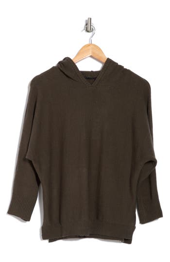 T Tahari Hooded Three Quarter Sleeve Sweater In Olive