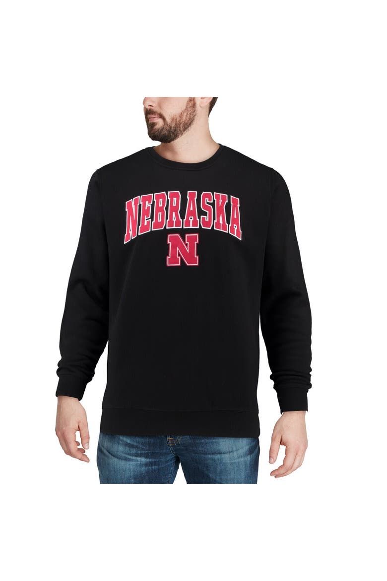 Men's Colosseum Black Nebraska Huskers Arch & Logo Crew Neck Sweatshirt, Alternate, color, Black