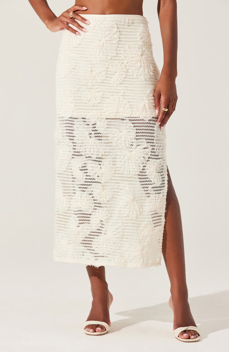 ASTR the Label Sol Flower Appliqué Open Stitch Skirt, Main, color, Cream