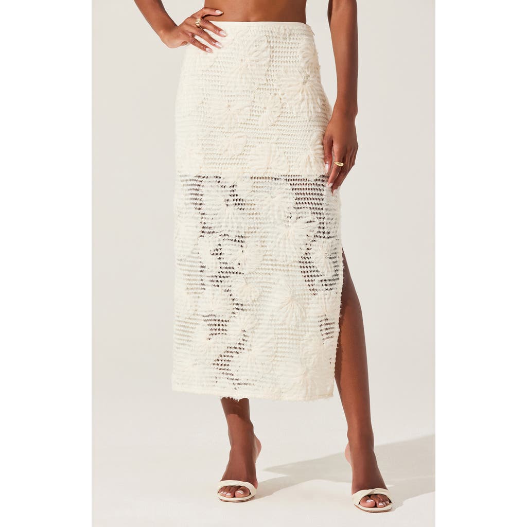 Astr Sol Textured Floral Knit Midi Skirt In Cream In Cream