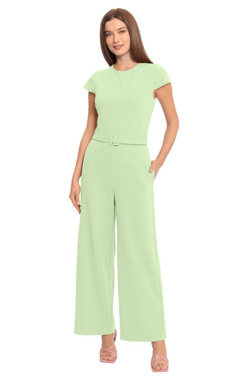 Maggy London Cap Sleeve Belted Jumpsuit In Fair Green