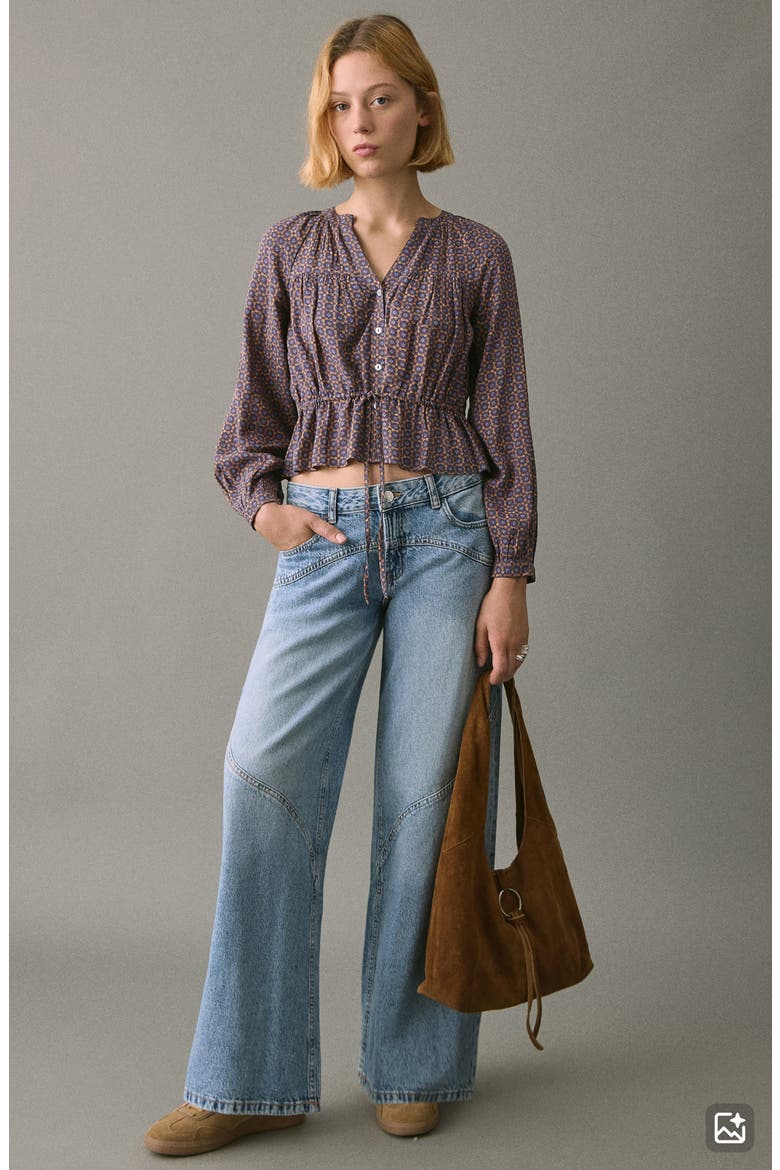 Flowy Print Button-Up Shirt, Alternate, color, DARK NAVY