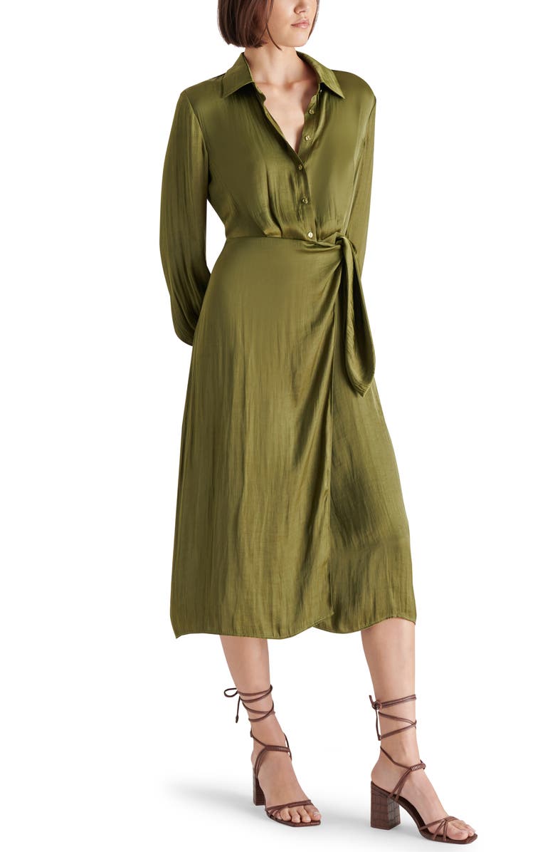 Steve Madden Long Sleeve Satin Wrap Dress, Alternate, color, 