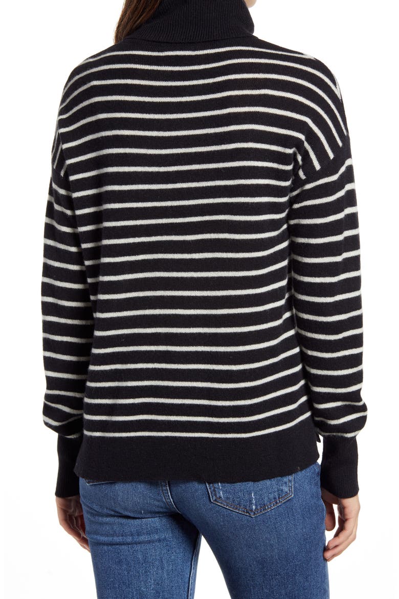 Cashmere Turtleneck Sweater, Alternate, color, BLACK- IVORY JOSEPHINE STRIPE