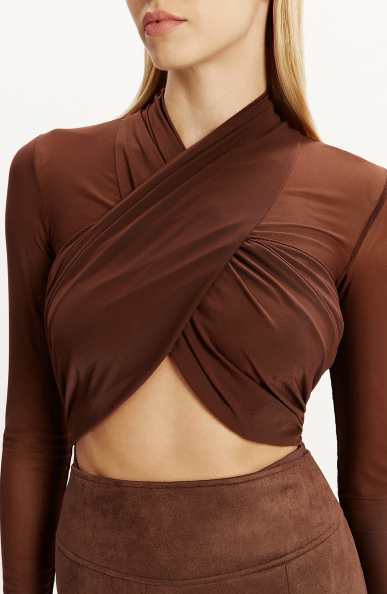 Bardot Aliyah Wrap Front Cutout Bodysuit, Alternate, color, Chocolate