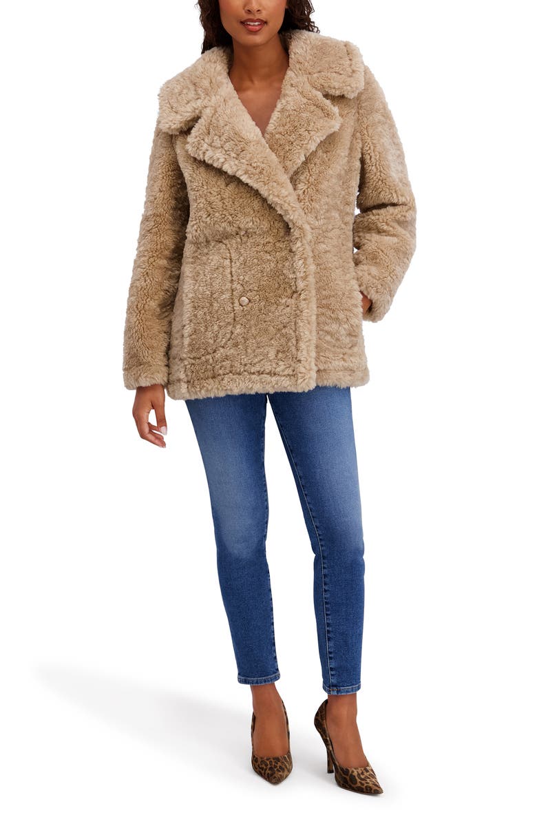 Kensie Faux Shearling Coat, Alternate, color, Ivory
