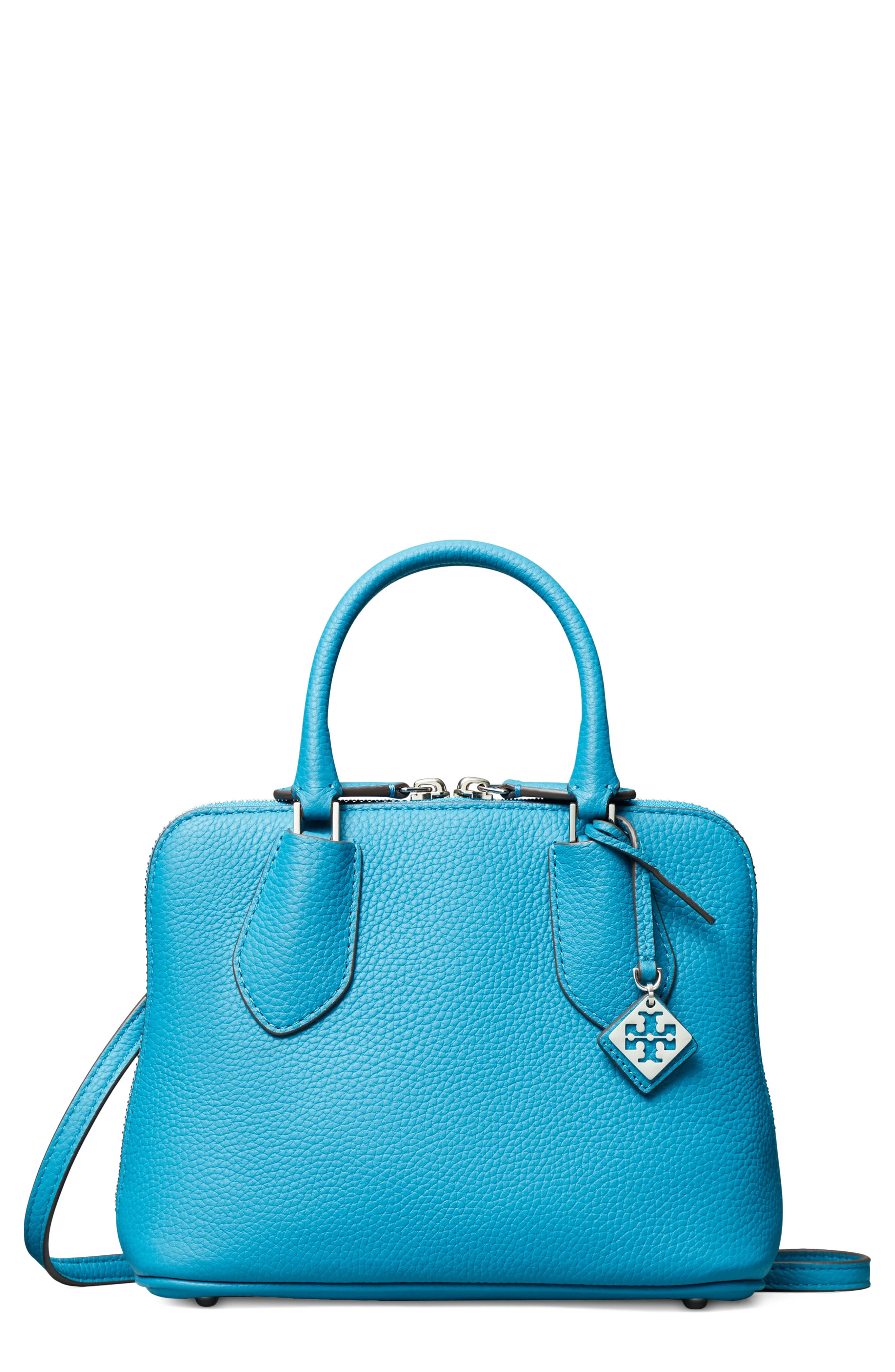 Tory Burch Mini Leather Swing Crossbody Bag, Main, color, Cerulean