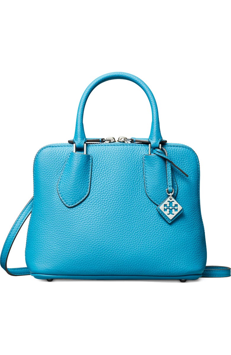Tory Burch Mini Leather Swing Crossbody Bag, Main, color, Cerulean