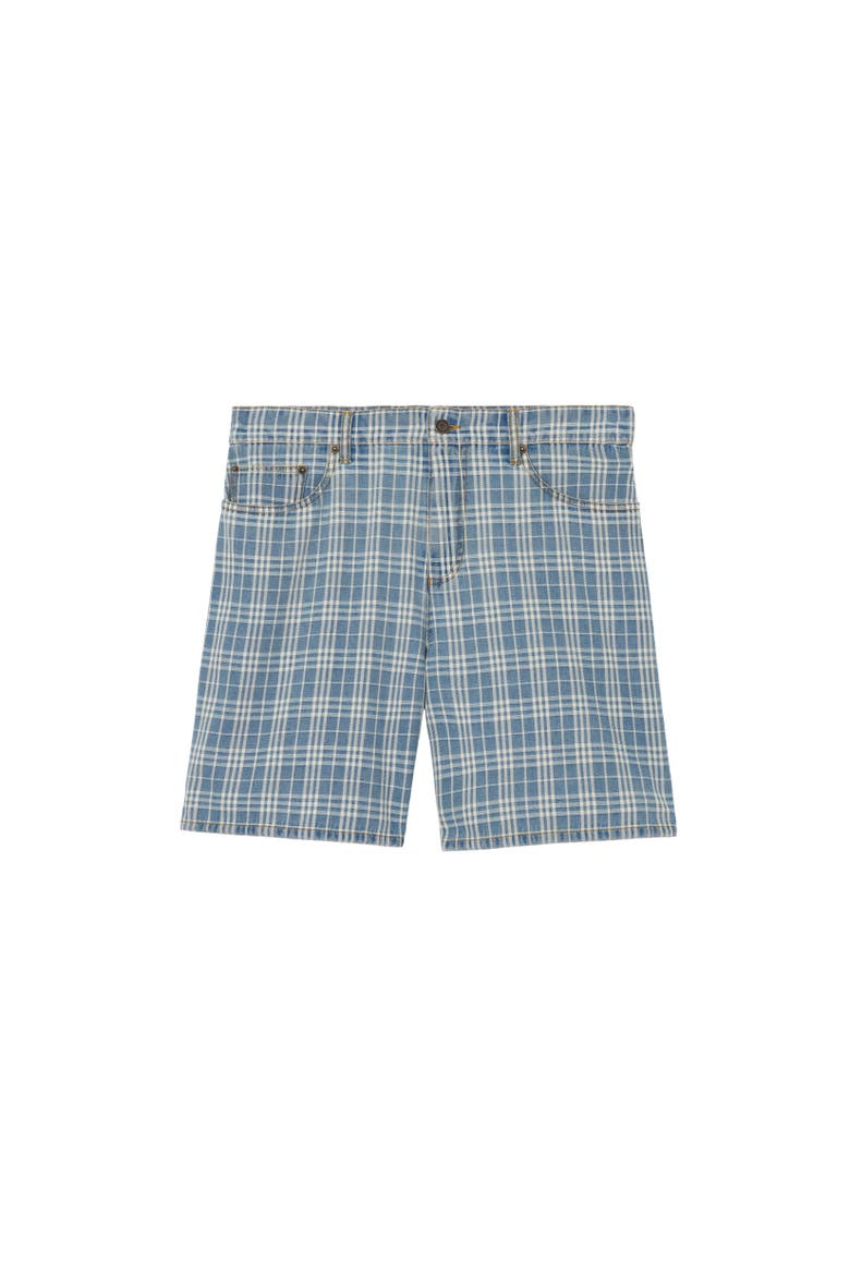 Check Denim Shorts, Alternate, color, Light indigo blue