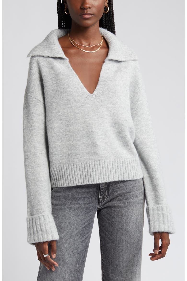 Oversize Johnny Collar Sweater, Alternate, color, GREY HEATHER