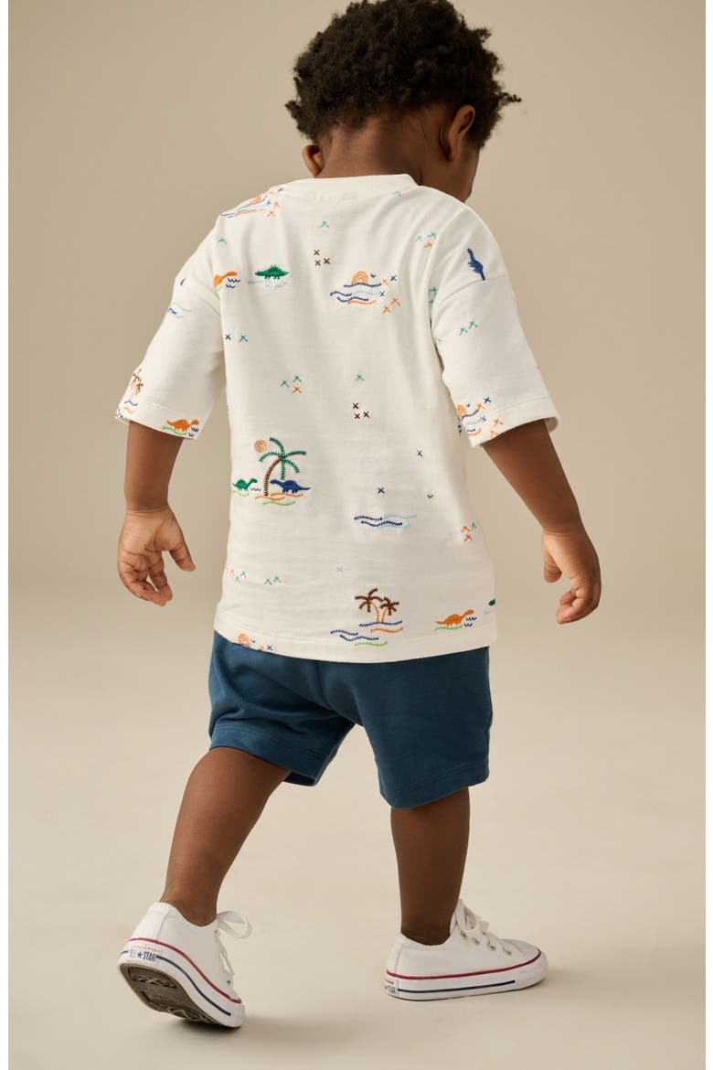 Kids' Dinosaur Embroidered Cotton T-Shirt, Alternate, color, WHITE