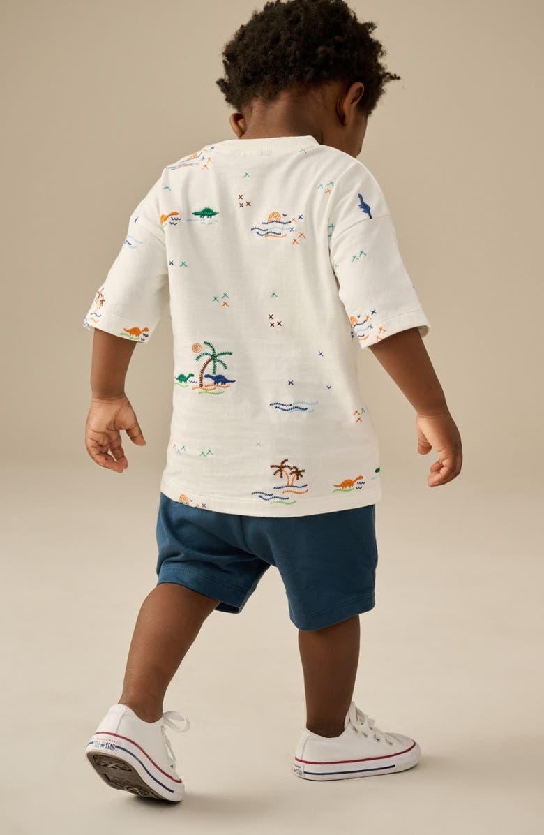 NEXT Kids' Dinosaur Embroidered Cotton T-Shirt, Alternate, color, White