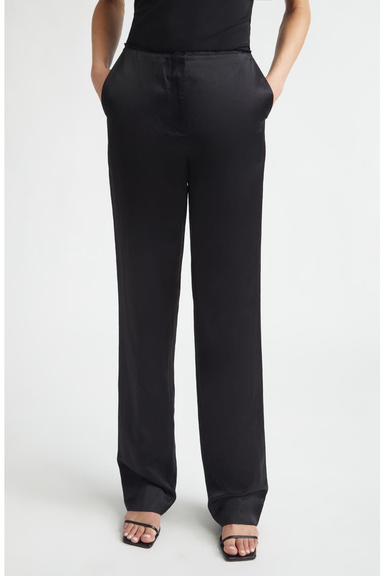 Easy Raw Edge Straight Leg Pants, Main, color, BLACK