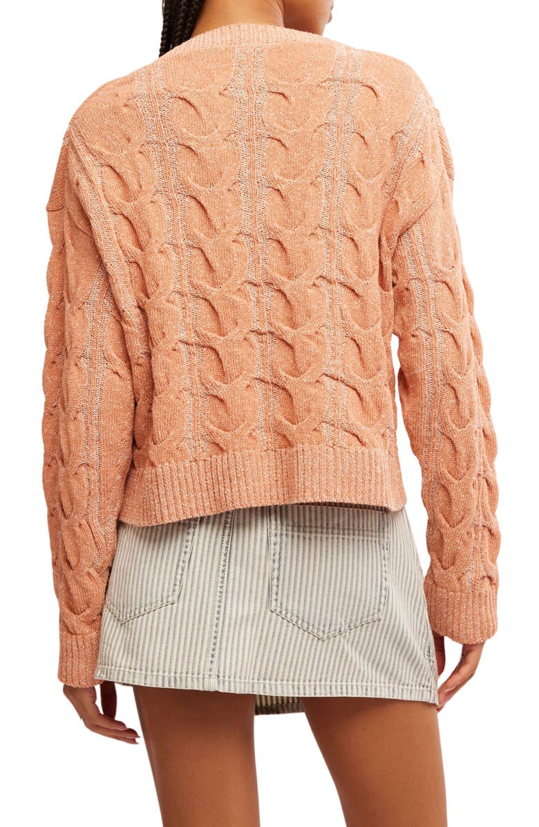 Free People Washed Cable Sweater, Alternate, color, Candied Melon