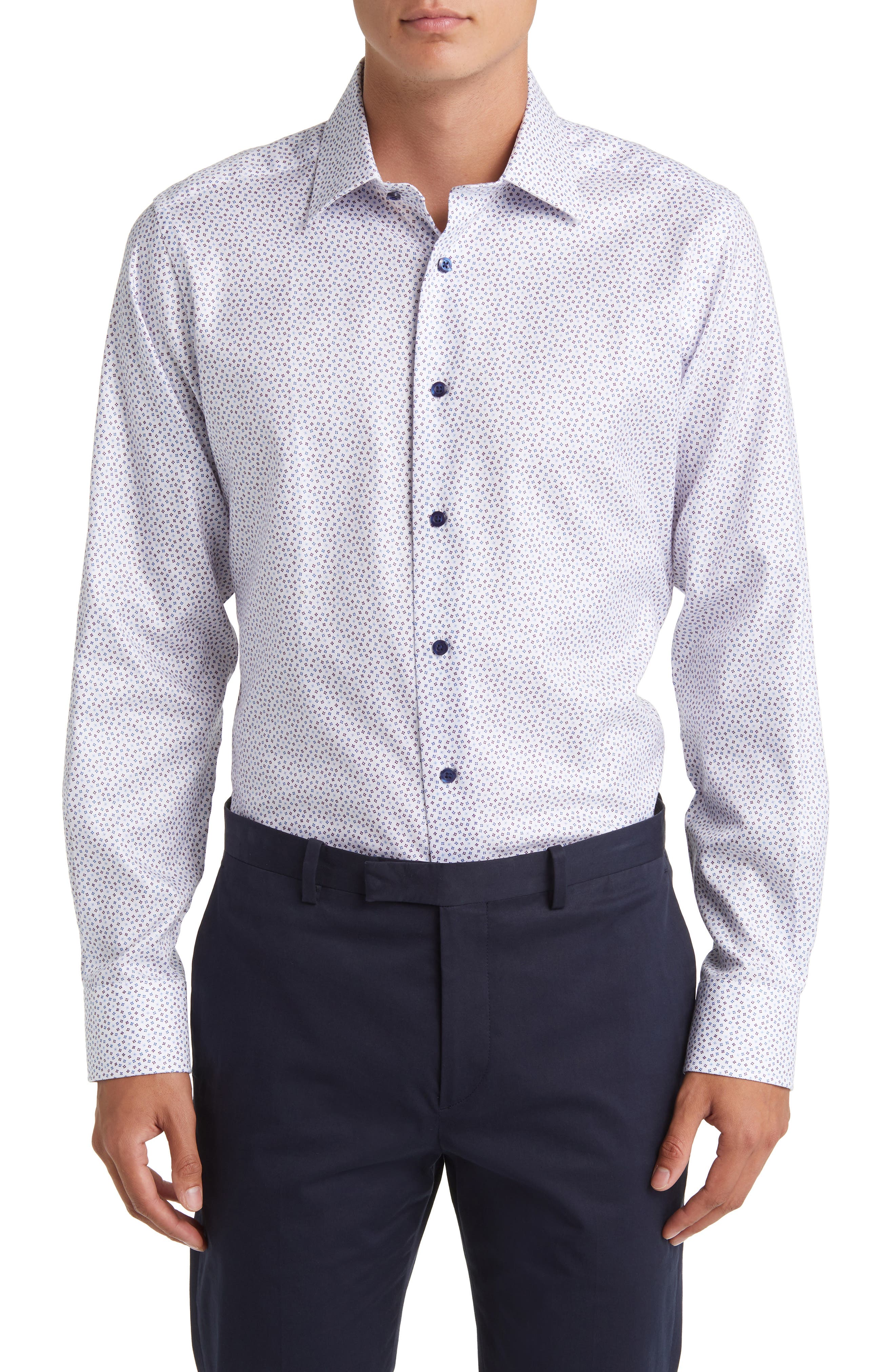 Trim Fit Tossed Square Print Dress Shirt