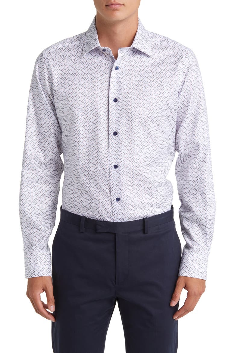 Trim Fit Tossed Square Print Dress Shirt, Main, color, WHITE/ MERLOT