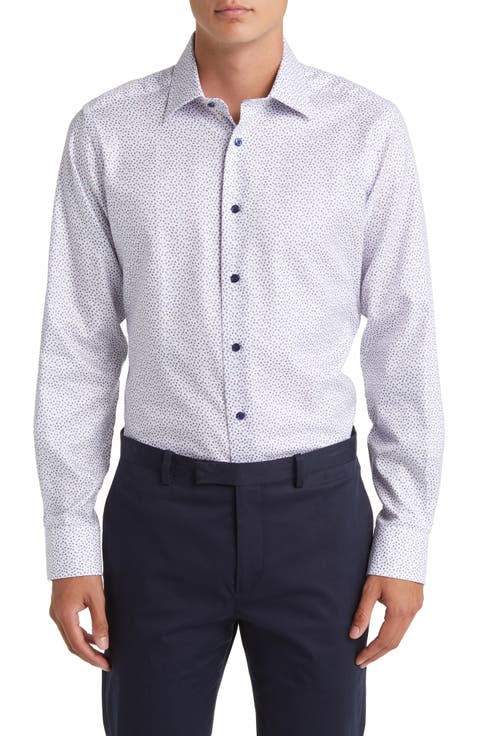 Trim Fit Tossed Square Print Dress Shirt