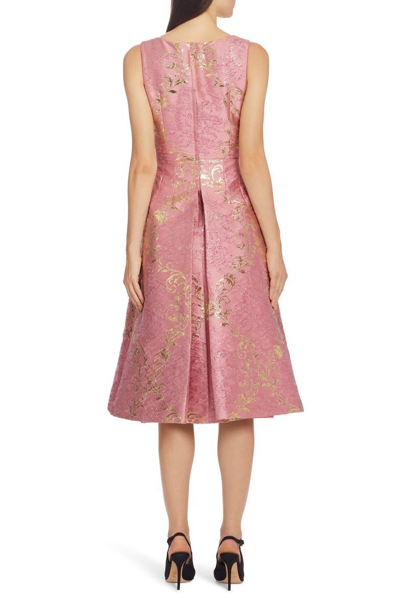 Metallic Brocade Midi Dress, Alternate, color, PINK