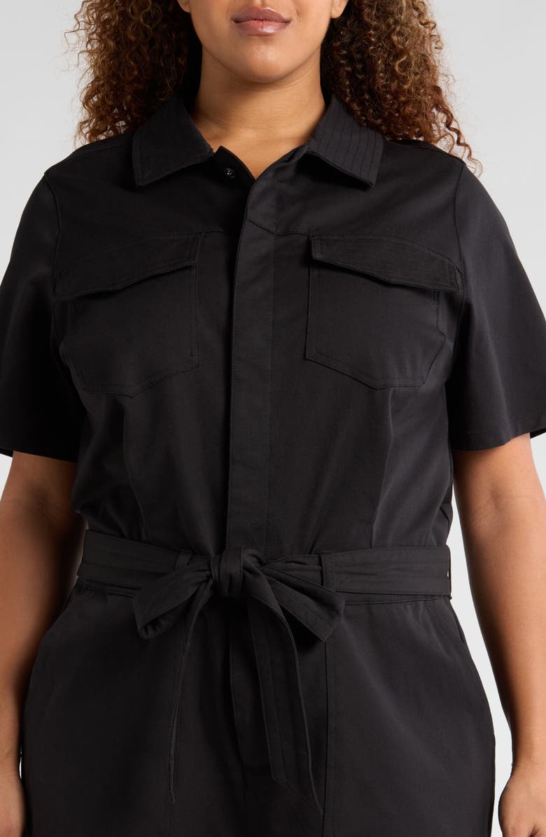 Universal Standard Tie Belt Stretch Twill Romper, Alternate, color, Black