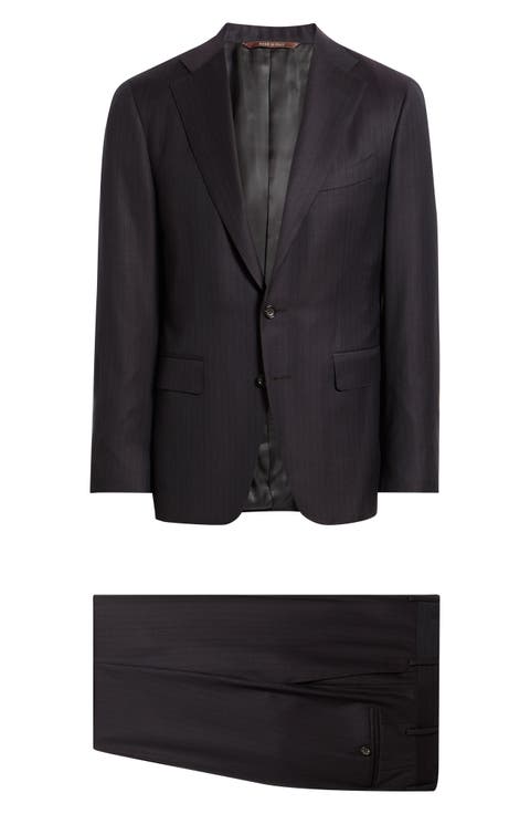 Trim Fit Shadow Stripe Wool Suit