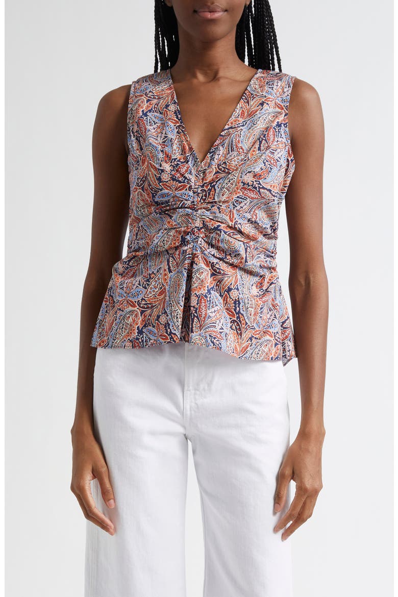 Aiden Paisley Print Center Ruched Top, Main, color, NAVY MULTI