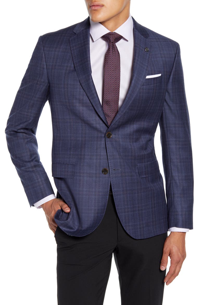 Roger Trim Fit Plaid Wool Sport Coat, Main, color, BLUE