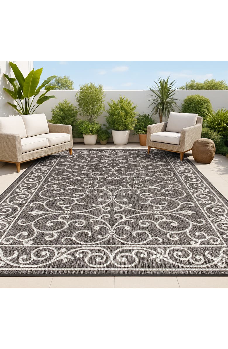JONATHAN Y Charleston Vintage Filigree Textured Weave Indoor/Outdoor Area Rug, Alternate, color, Black/Gray