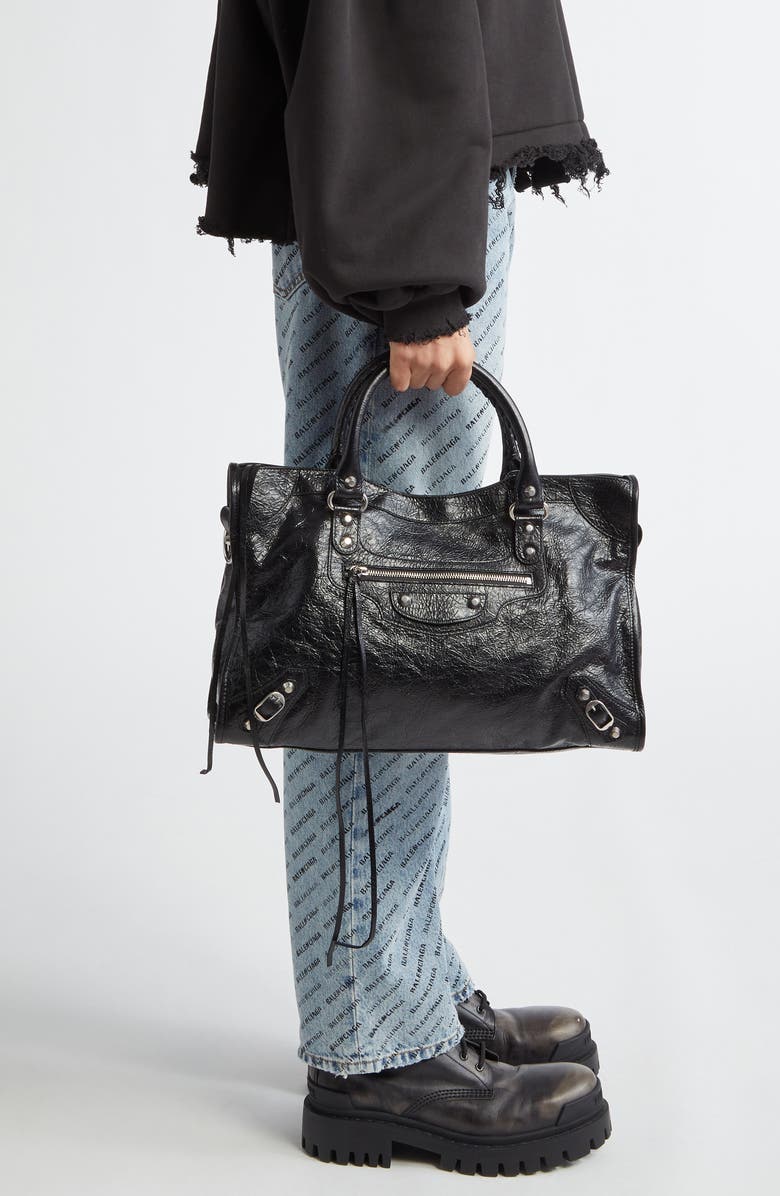 Balenciaga Medium Le City Arena Leather Satchel, Alternate, color, 1000 Black