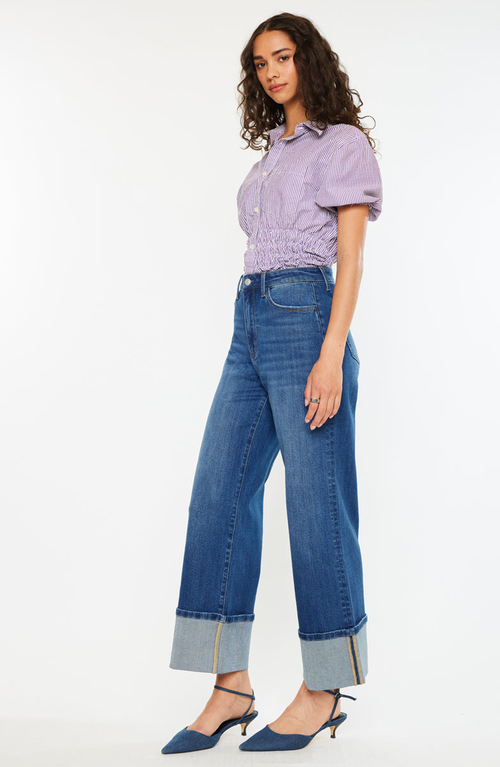 Kancan Delia Essentials High Rise Crop Wide Leg Jeans In Blue