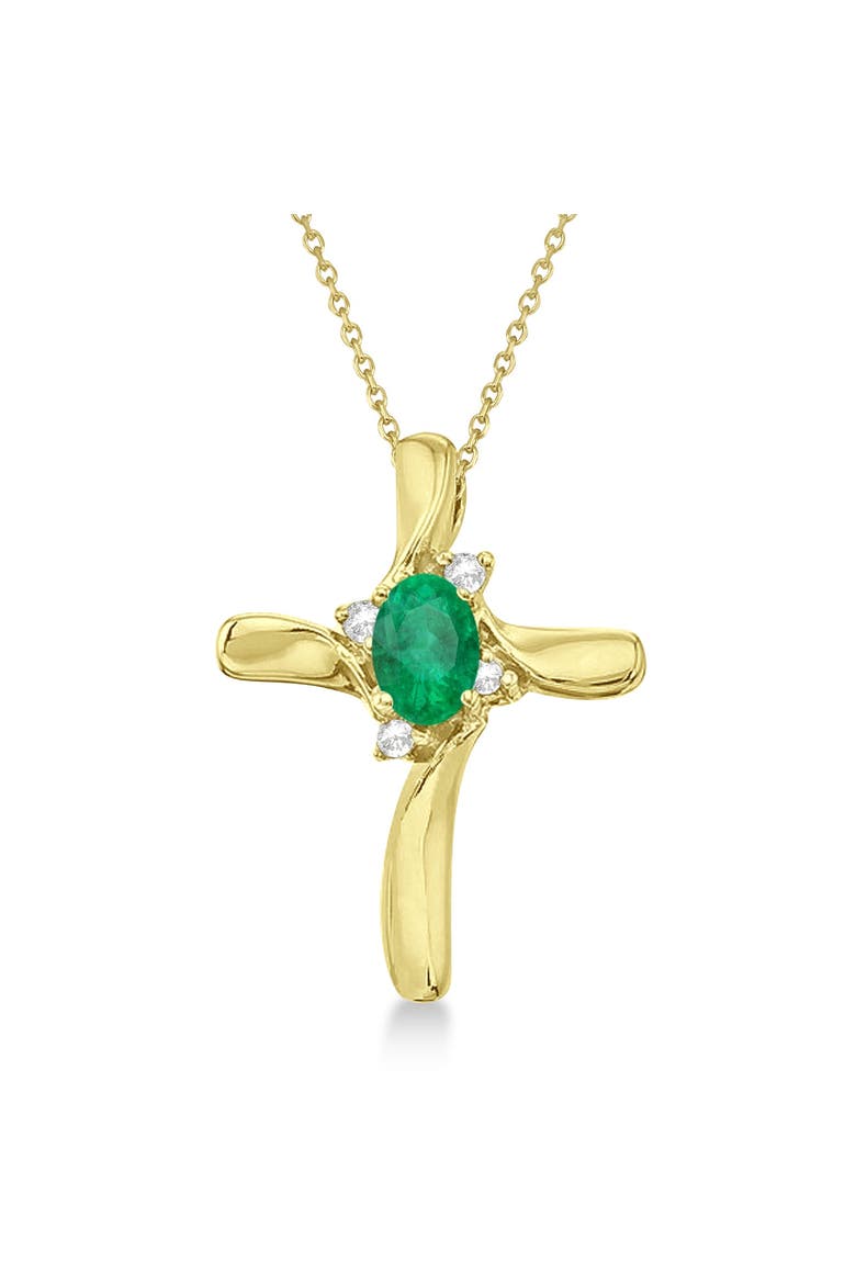 Emerald & Diamond Cross Necklace Pendant 14K 0.50ct, Main, color, Yellow Gold