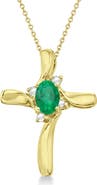 ALLUREZ Emerald & Diamond Cross Necklace Pendant 14K 0.50ct