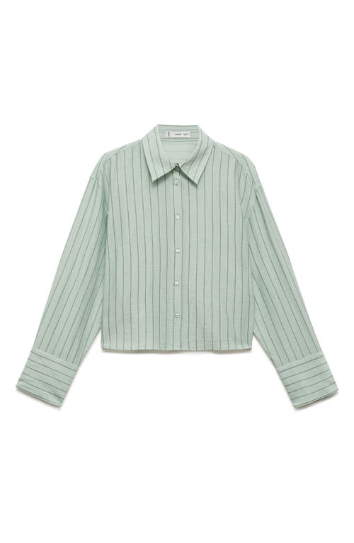 Mango Stripe Crop Button-up Shirt In Green