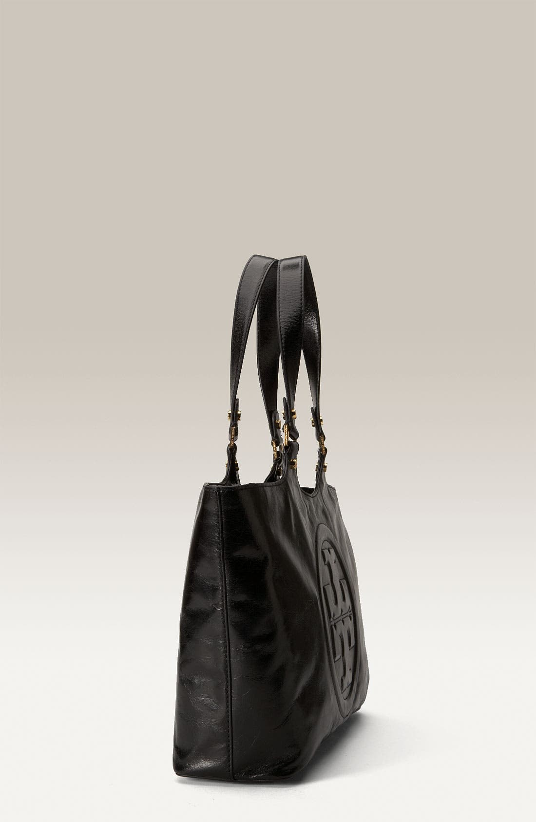 'Bombe' Glazed Leather Tote, Alternate, color, BLACK/ BLACK