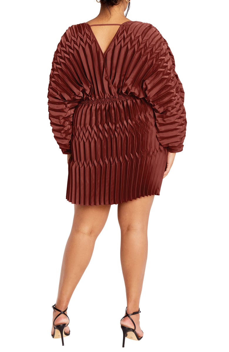City Chic Pleated Long Sleeve Cocktail, Alternate, color, Sienna