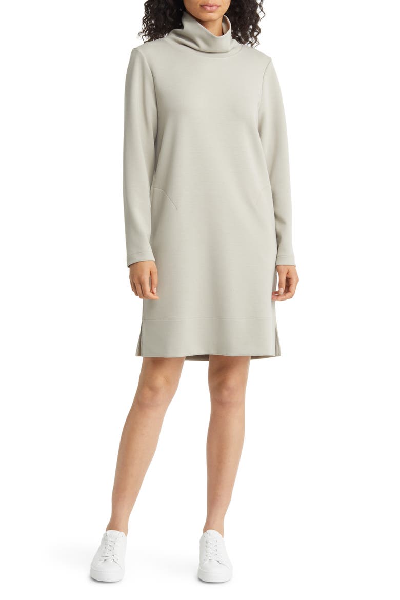 Scrunch Neck Long Sleeve Shift Minidress, Main, color, TAN COBBLESTONE