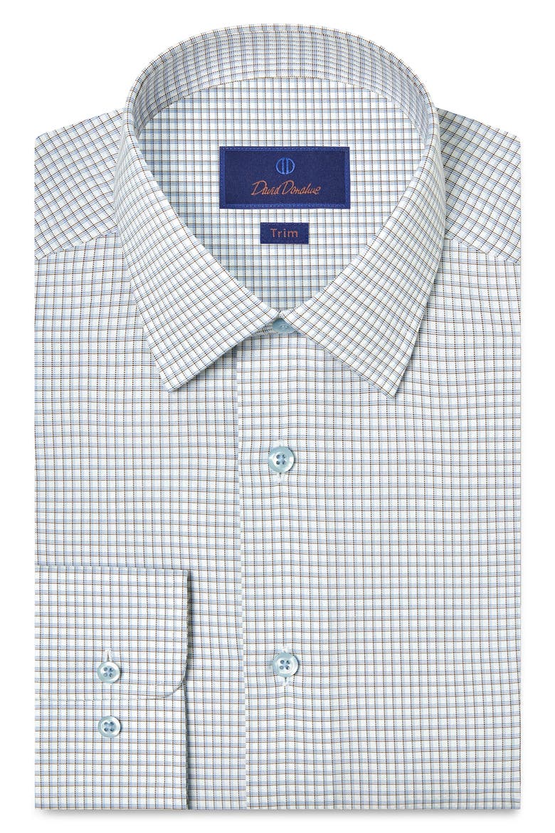 Trim Fit Check Cotton Dobby Dress Shirt, Main, color, WHITE/ CHOCOLATE